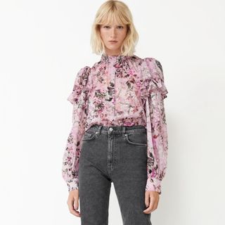 & Other Stories Gathered Mock Neck Frilled Blouse