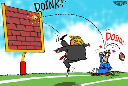 Political cartoon U.S. Trump wall government shutdown federal workers double doink