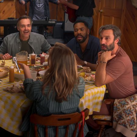 Will Forte as Jack, Erika Henningsen as Ginny, Colman Domingo as Danny, and Marco Calvani as Claude in Episode 201 of The Four Seasons, Season 2.