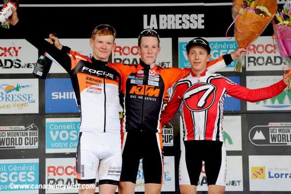 U23 men's World Cup podium in La Bresse, France: Markus Schulte-Luenzum, Alexander Gehbauer, Matthias Stirnemann