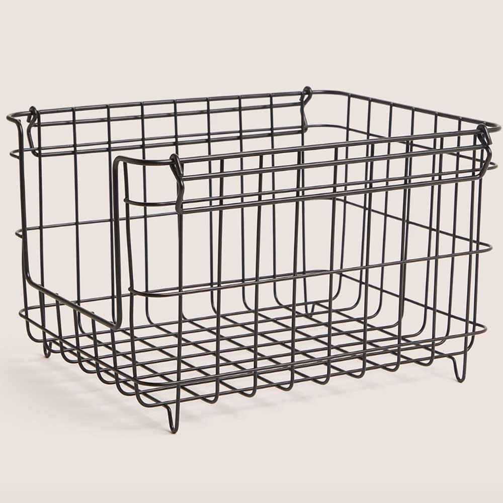 black wire kitchen storage basket