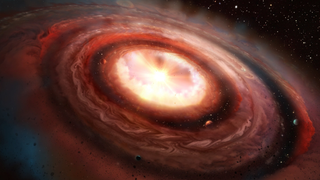 A protoplanetary disk of gas and dust around a young star dark grooves are being carved out by gas and ice giant planets as they form