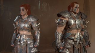 Diablo 4 Barbarians in armor with blue war paint on character creation screen