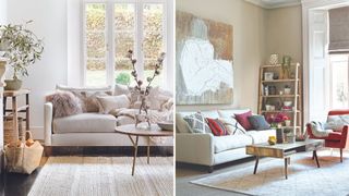 Neutral living room schemes with warm accent tones to show key interior design trends 2023