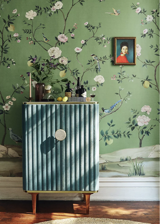 Floral motif chinoiserie mural from Anthropologie.