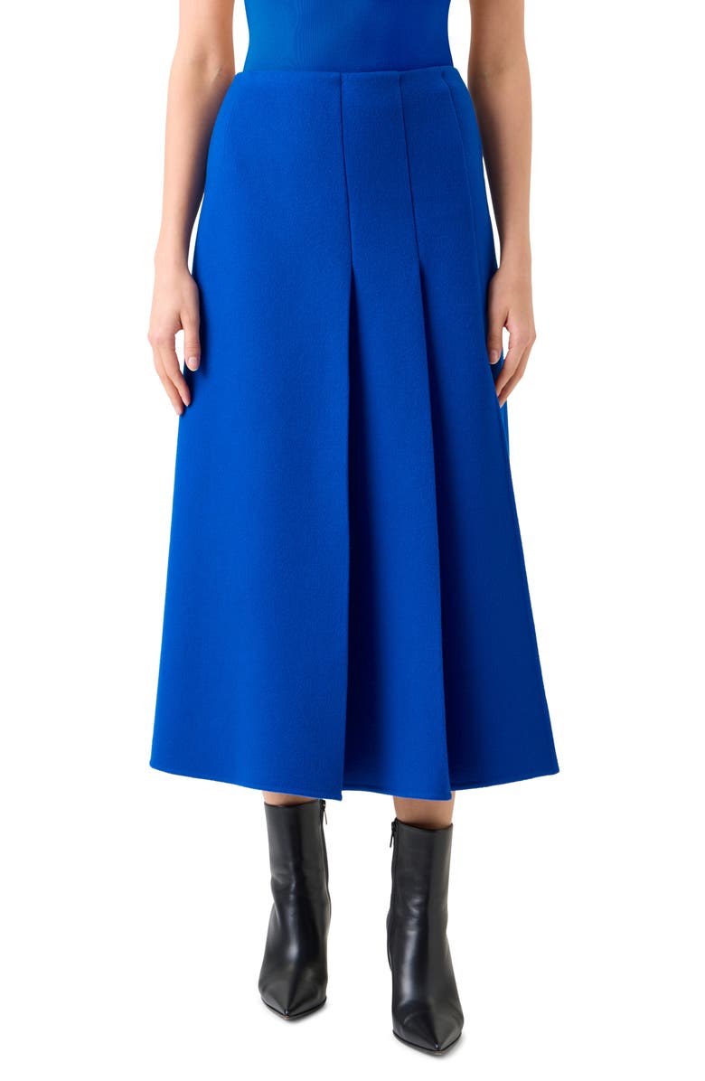 Pleated virgin wool flannel midi skirt