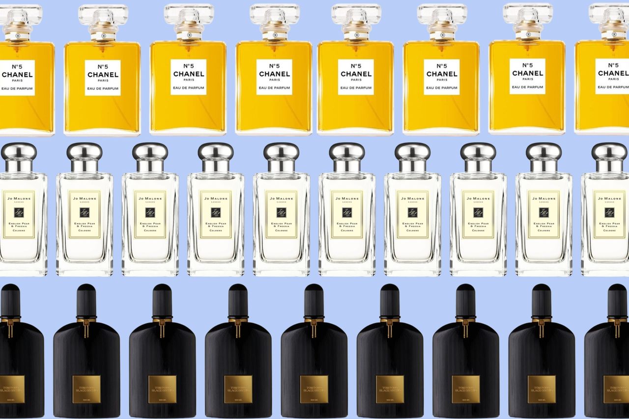 A collage of the best Black Friday perfume deals , including bottles of Chanel No.5, Jo Malone and Tom Ford