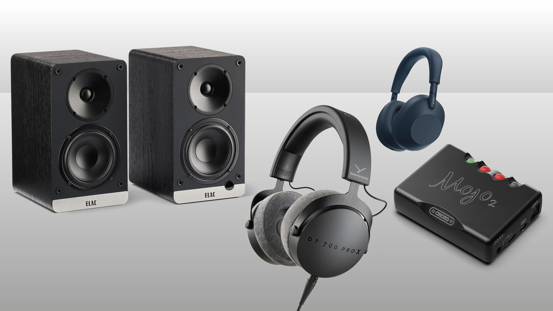 The Chord Mojo 2, Beyerdynamic DT 700 Pro X, Sony WH-1000XM6 and Elac Debut ConneX DCB41 press images 