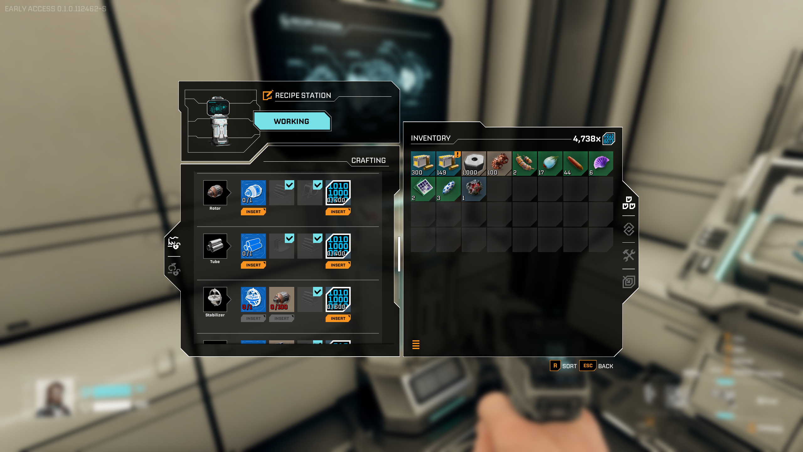 StarRupture Rotor and Tube blueprint location: A player interacting with the Recipe Station, looking at the requirements to unlock Rotors and Tubes.