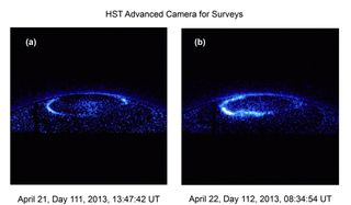 Saturn's north pole aurora, hubble images