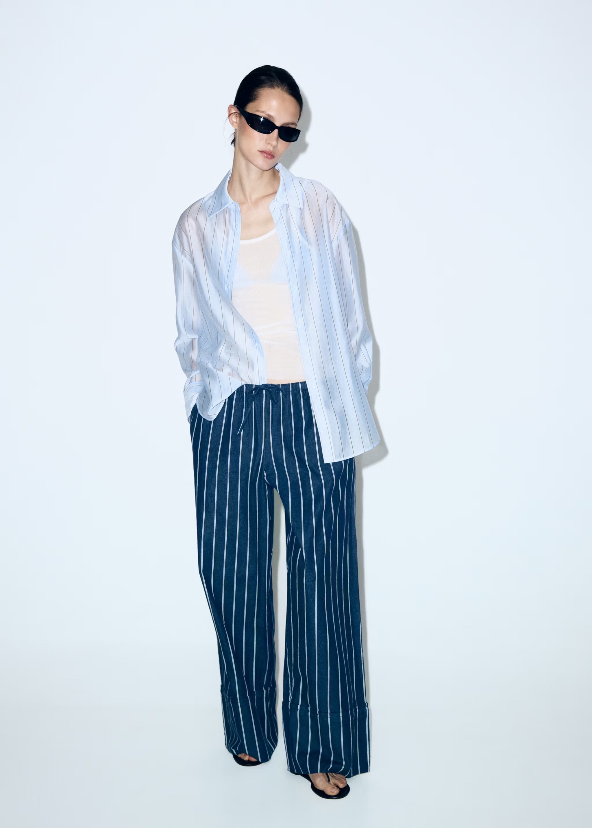 MANGO, Turn-Up Hem Striped Trousers