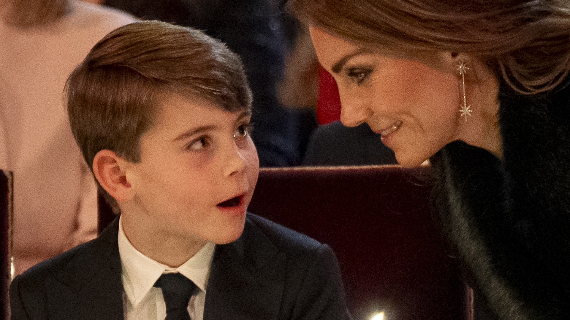 Prince Louis attends the Together At Christmas Carol Service at Westminster Abbey with mom Kate Middleton on December 5, 2025 in London, England