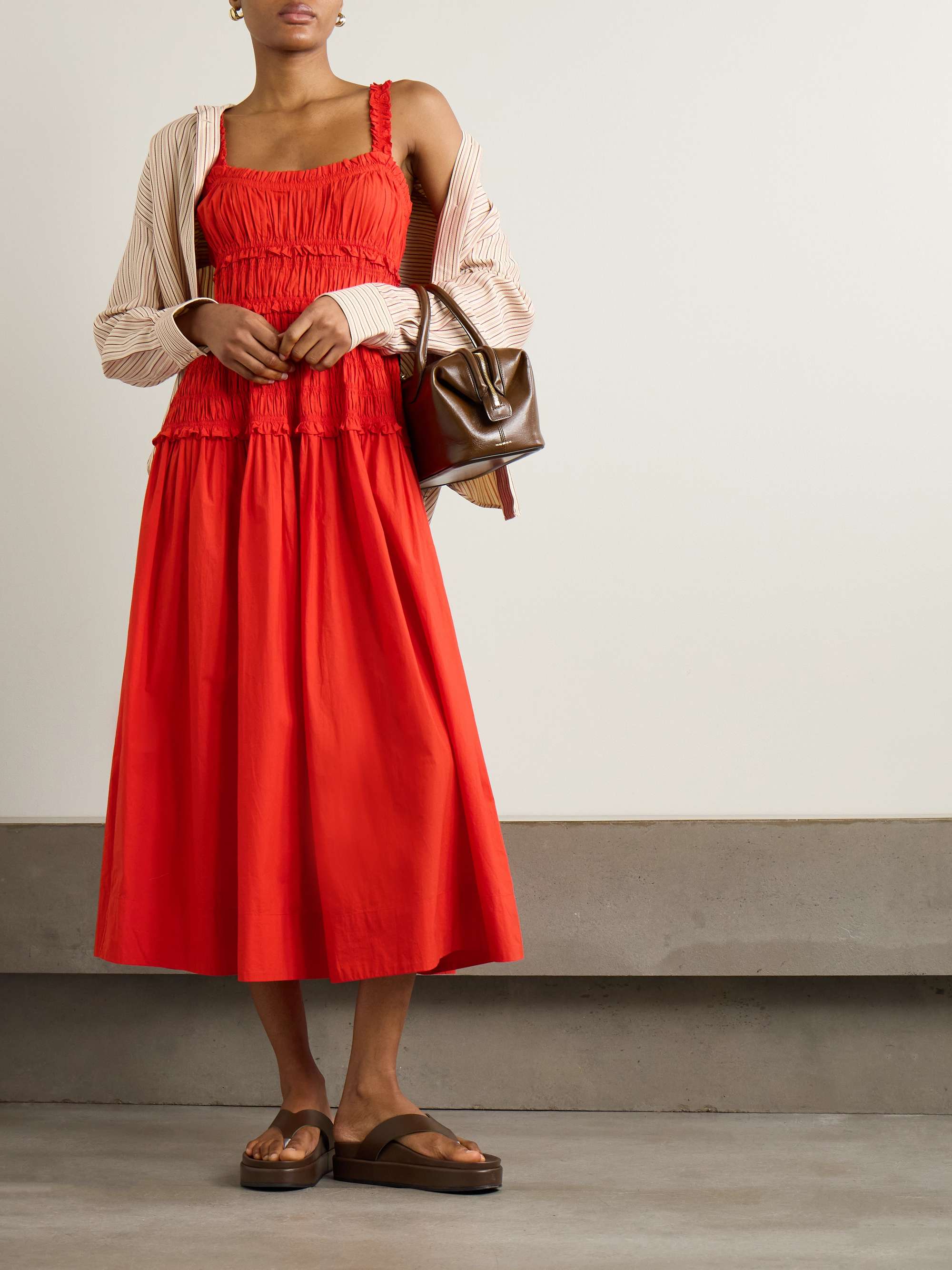 Marianne Shirred Cotton-Poplin Midi Dress