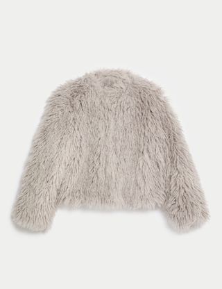 Faux Fur Collarless Short Coat