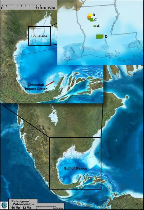 map showing the megaripples site after the asteroid impact that killed off the dinosaurs