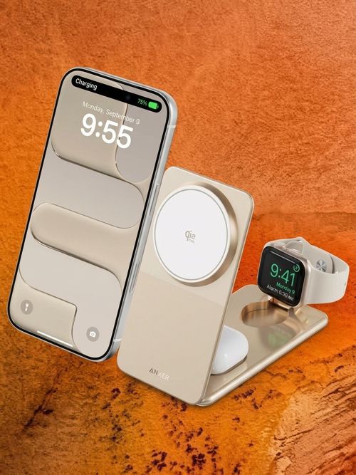 Anjank Foldable Magnetic Charger, 25w 3 in 1 Wireless Charging Station, Qi2.2 Fast Charger, Aluminum Alloy Cooling Charger Stand for Iphone17/16/15 Pro Max, Apple Watch, Airpods(45w Adapter),ultrathin