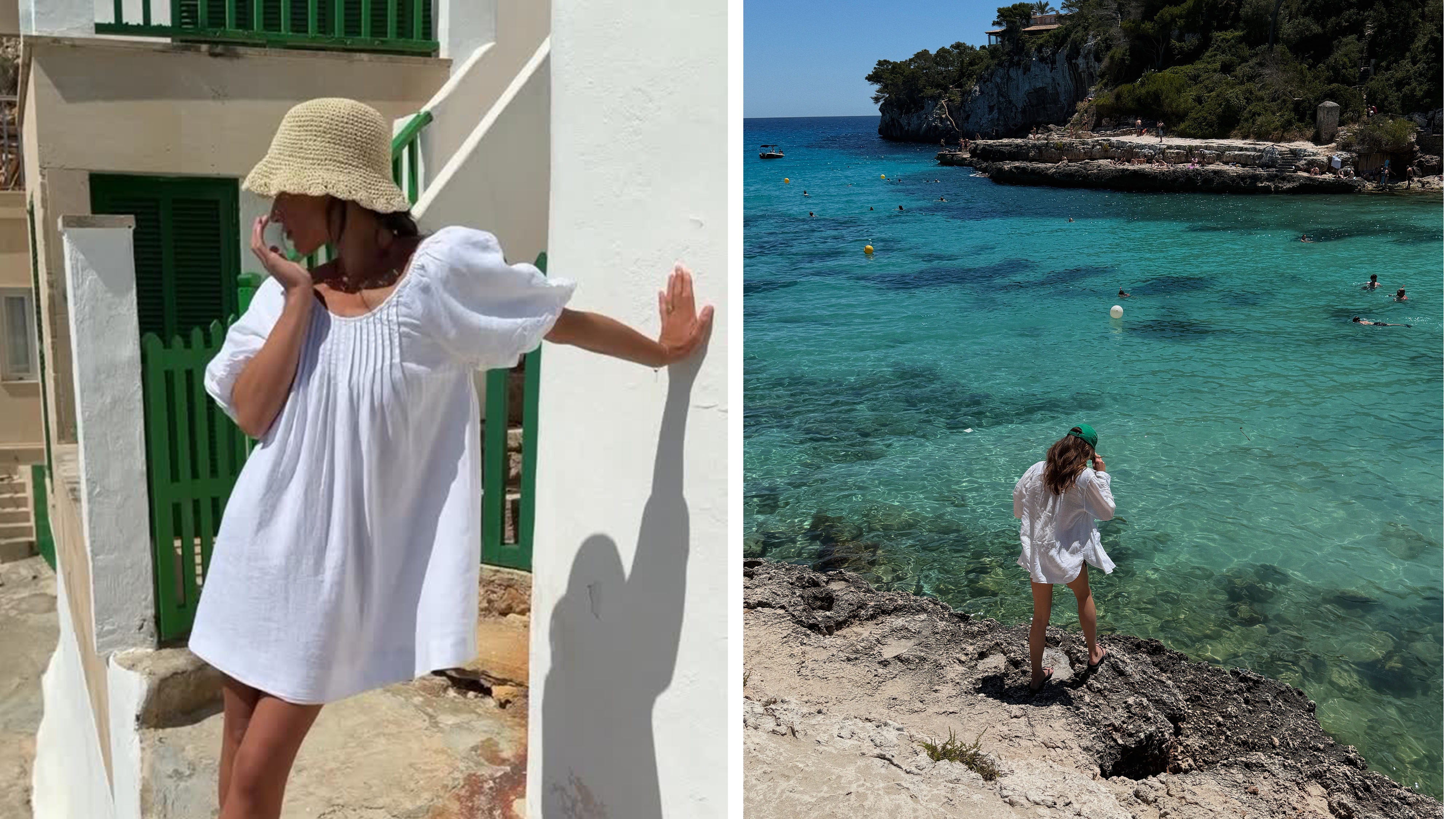 woman in white dress; Woman at the beach in Spain