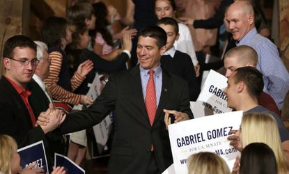 Republican candidate for the U.S. Senate, Gabriel Gomez, celebrates with supporters on April 30.