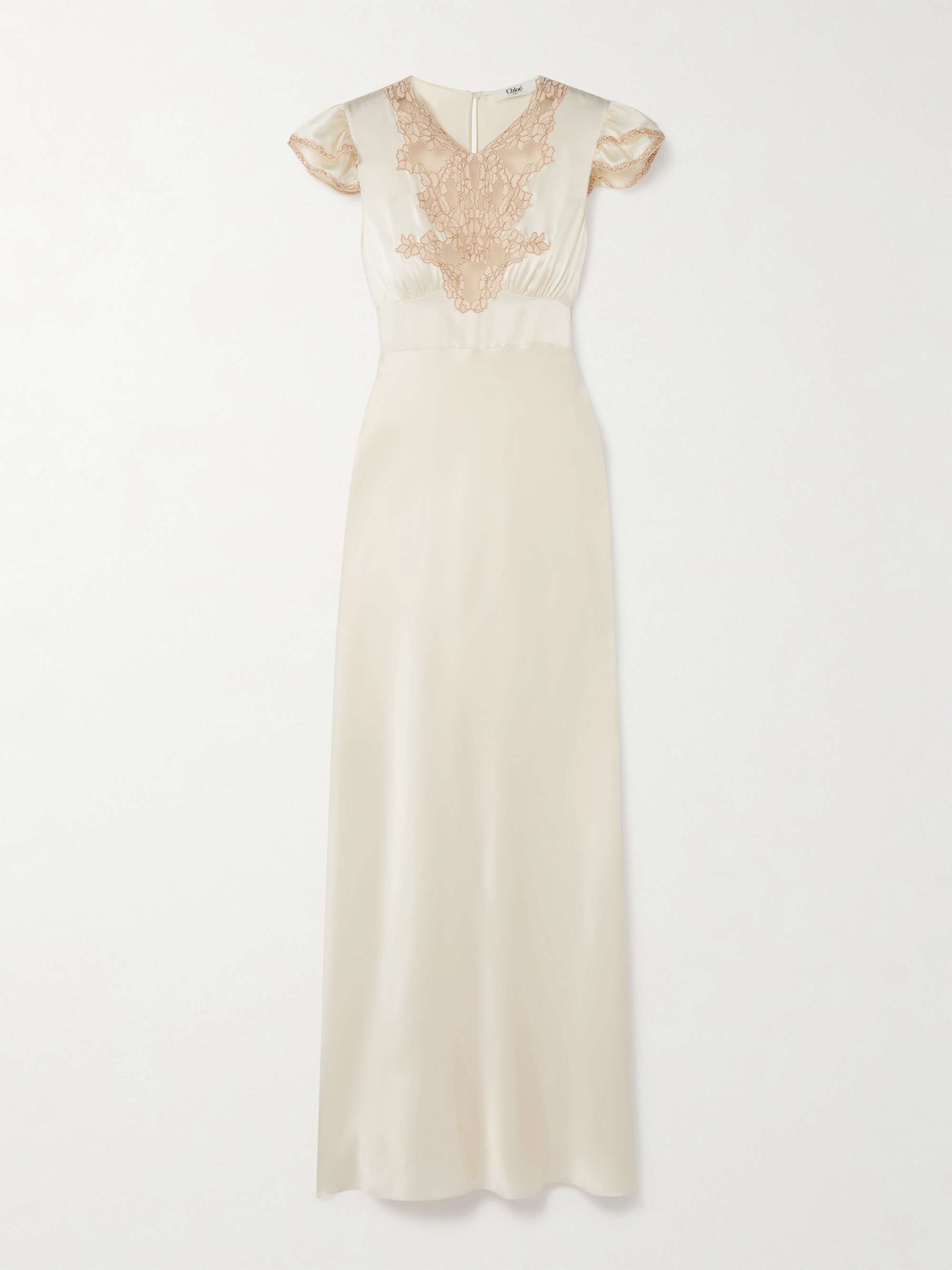 Corded Lace-Trimmed Silk-Satin Midi Dress