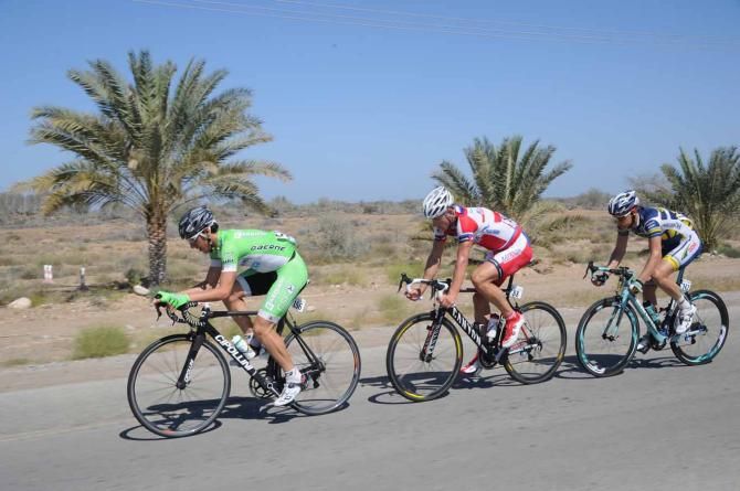 Gatis Smukulis (Katusha), Wesley Kreder (Vacansoleil-DCM) and Andrea Di Corrado (Bardiani Valvole-CSF Inox) in the break of the day.