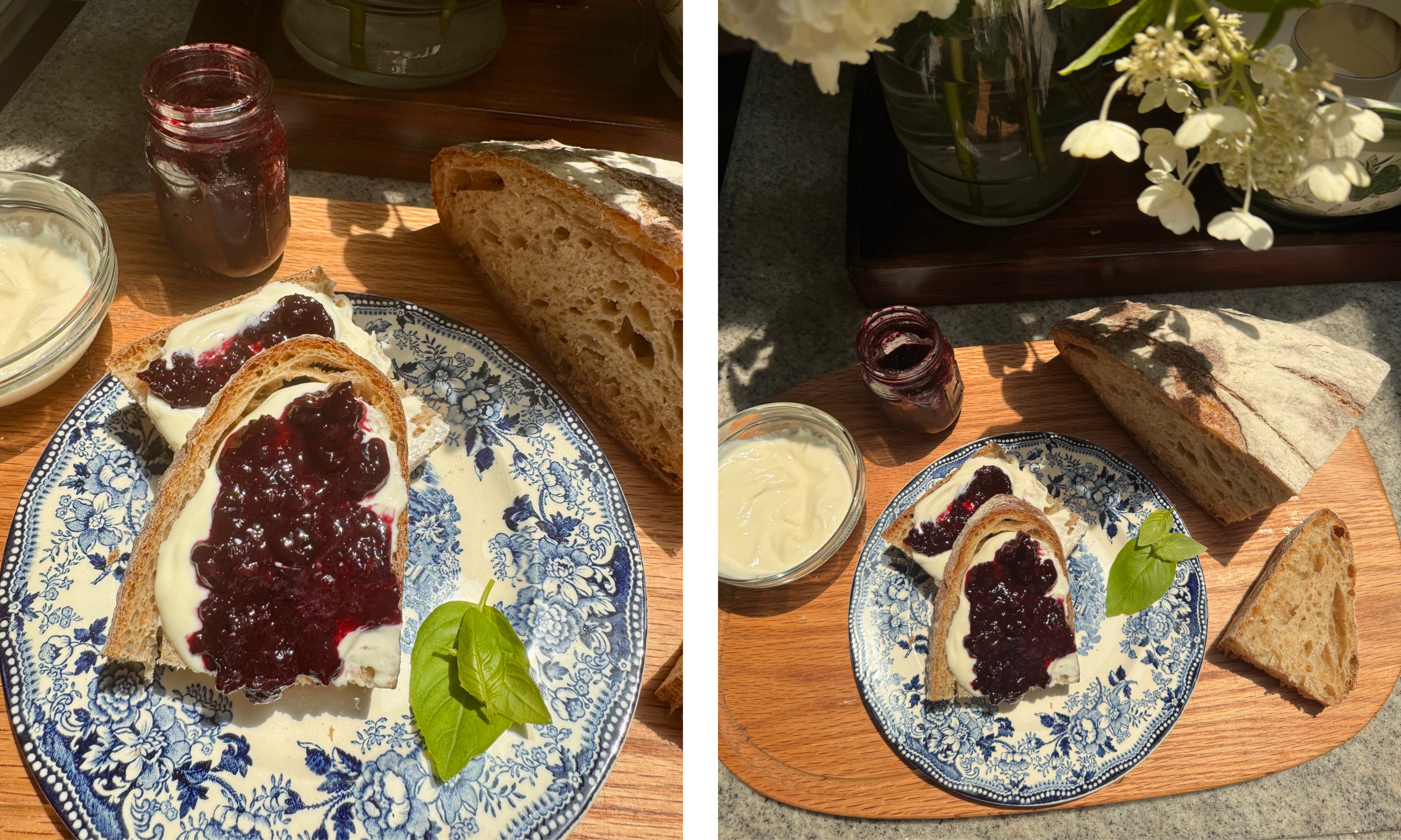 blueberry jam on ricotta toast
