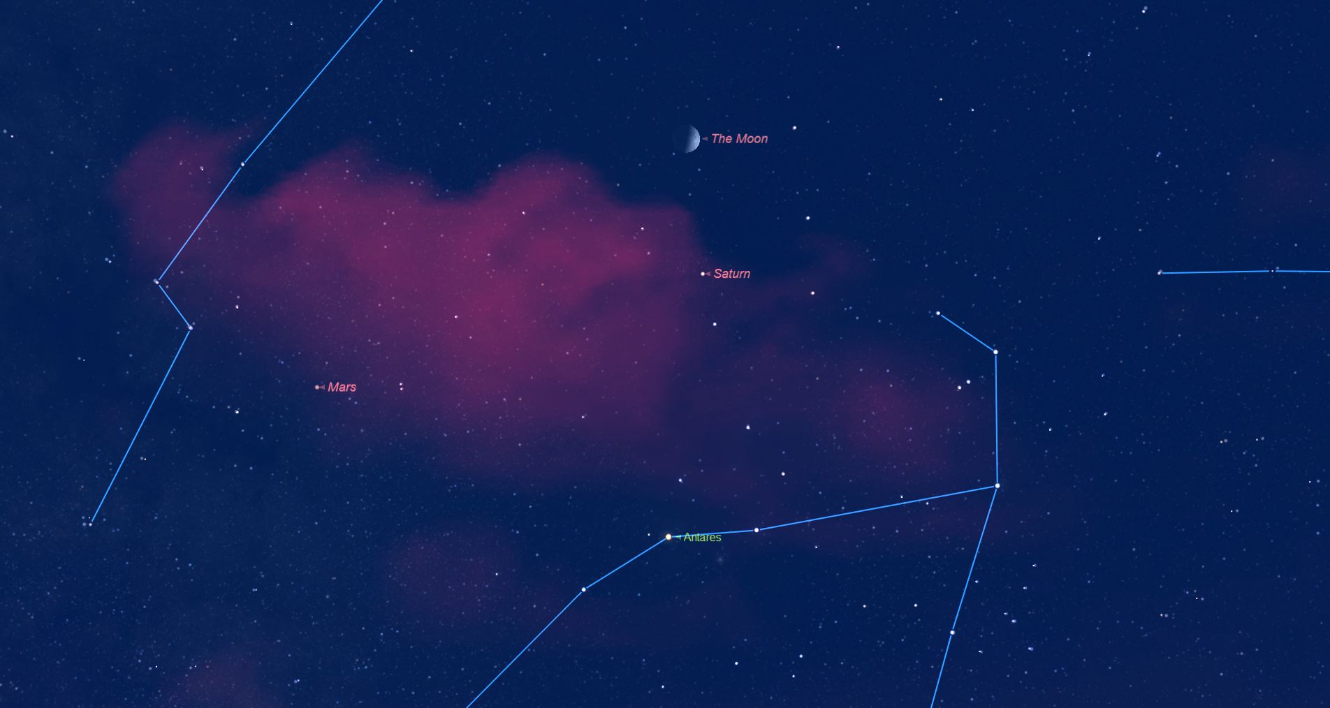 Moon meets Mars Saturn Sept 8 2016 at 2020