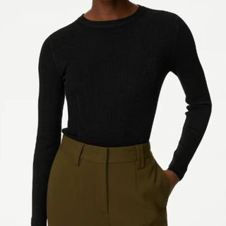 M&S Ribbed Crew Neck Fitted Knitted Top