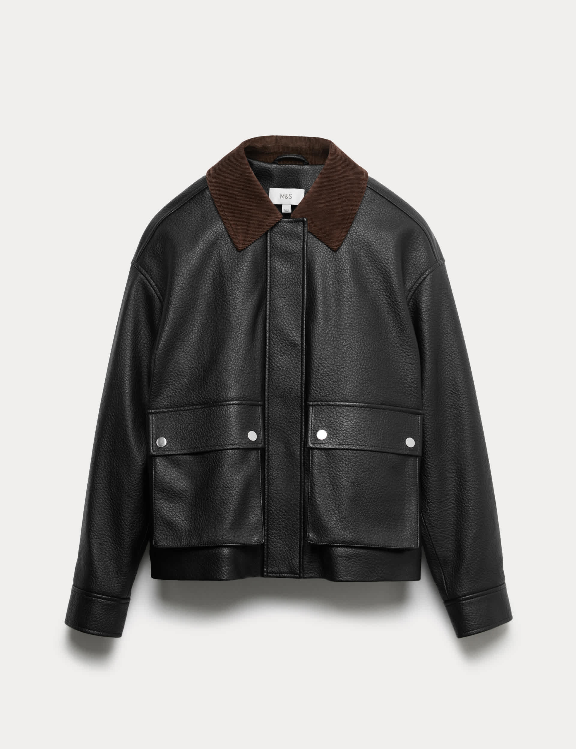 Faux Leather Padded Corduroy Collar Jacket