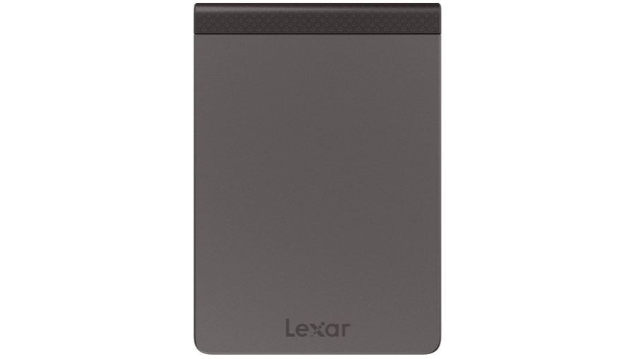A portable SSD against a white background