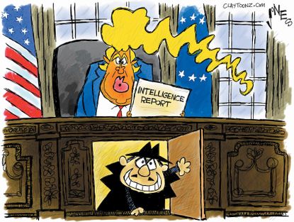 Political Cartoon U.S. Trump Russia Putin Bladenov Rocky and Bullwinkle