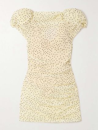 Ruched Polka-Dot Silk-Blend Chiffon Mini Dress