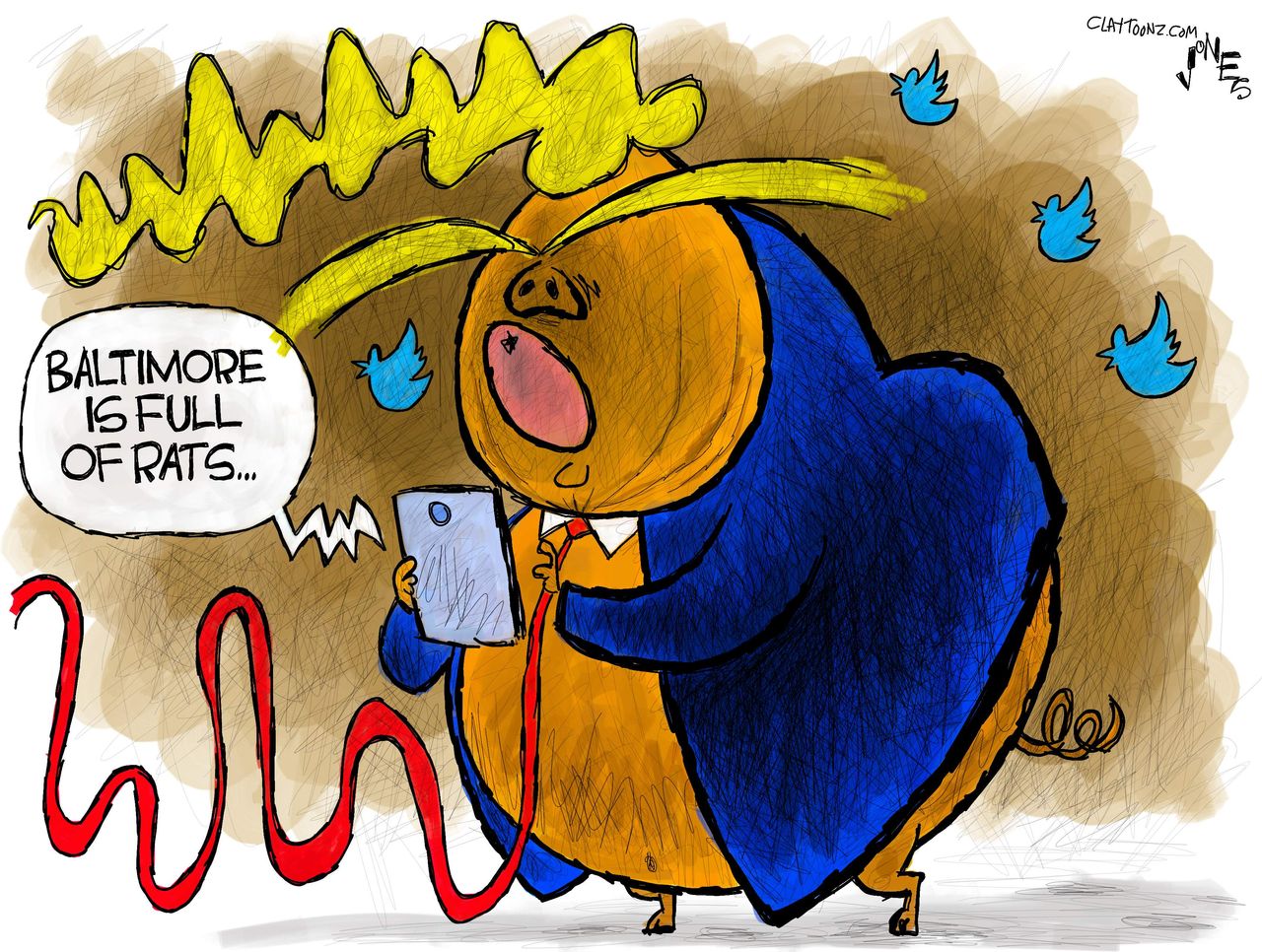 Political Cartoon Trump Pig Tweets Baltimore Rats