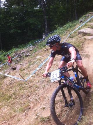 Sam Schultz (Subaru-Trek) in action on an infamous rocky downhill section