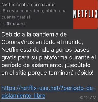 El mensaje de Netflix gratis con COVID-19 es un timo