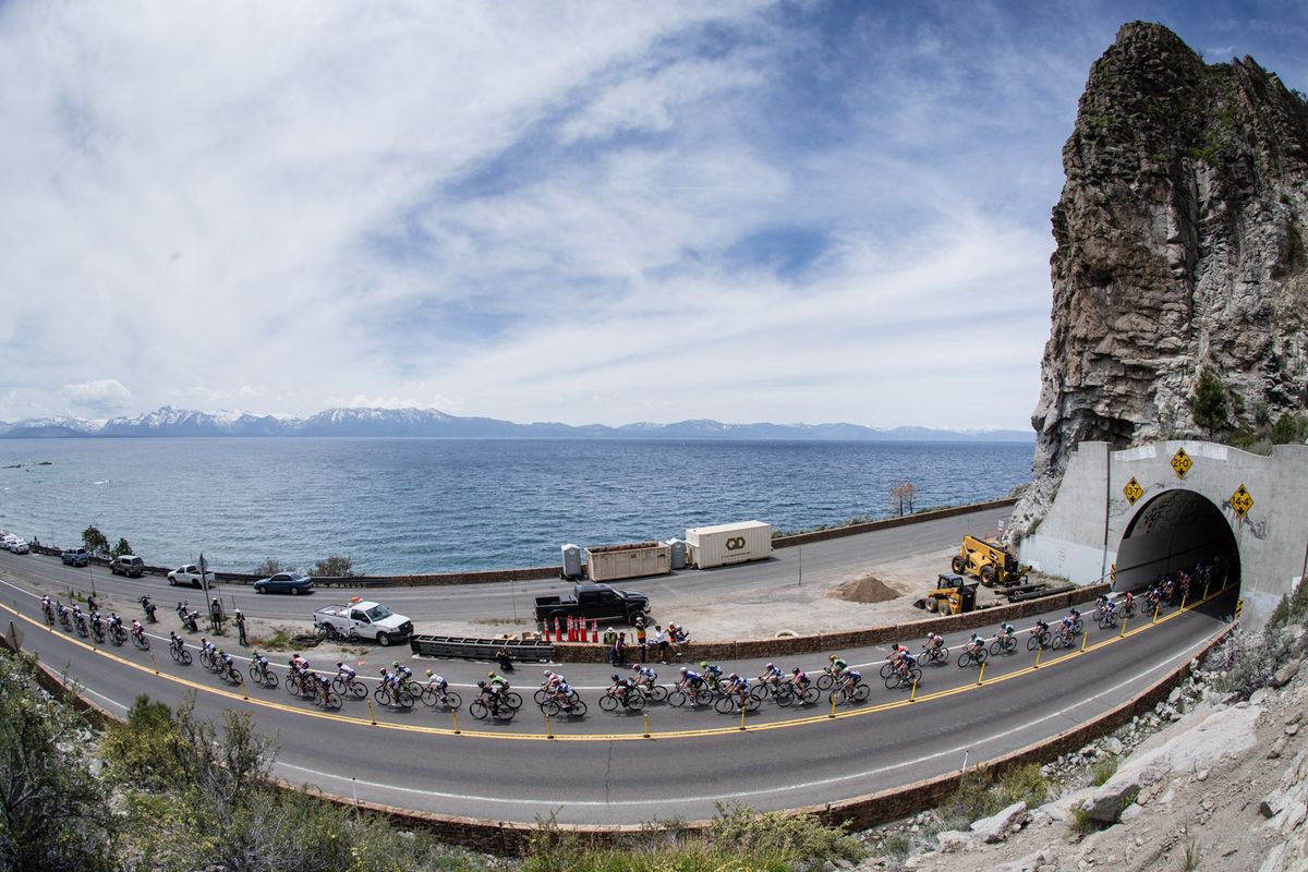 The field gets strung out to chase todays break