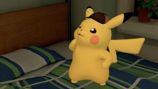 Detective Pikachu stands in a thinking pose