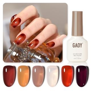 Gaoy Jelly Brown Gel Nail Polish of 6 Transparent Nude White Dark Red Colors Sheer Gel Polish Kit for Salon Gel Manicure and Nail Art Diy at Home