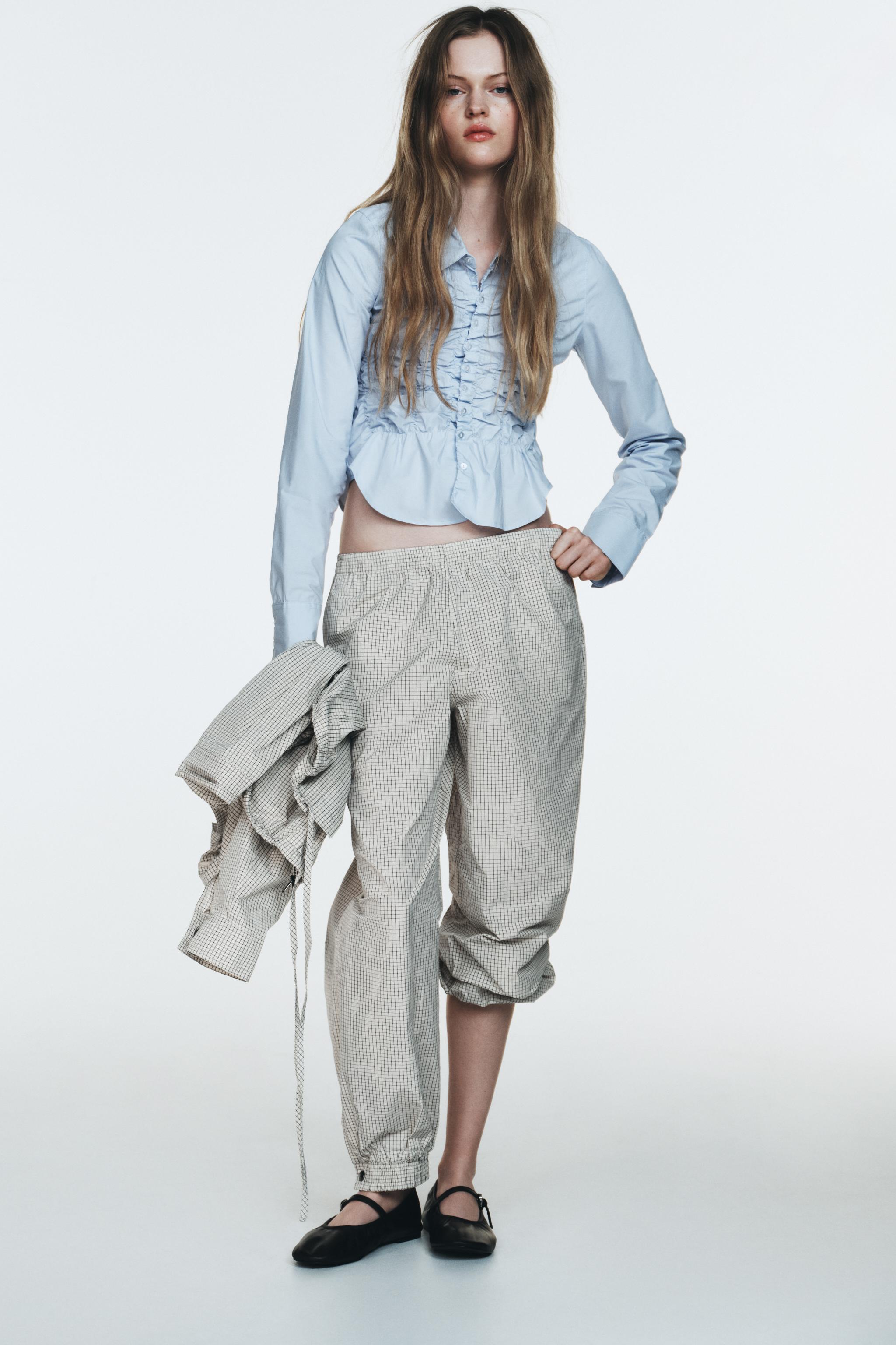 Poplin Shirt With Elasticated Ruffles