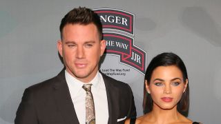 Channing Tatum and Jena Dewan posing together at the premiere of War Dog