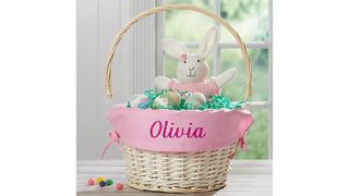 Bed, Bath & Beyond Personalized Willow Easter Basket with Drop-Down Handle in Light Pink, one of w&h's personalized Easter baskets picks