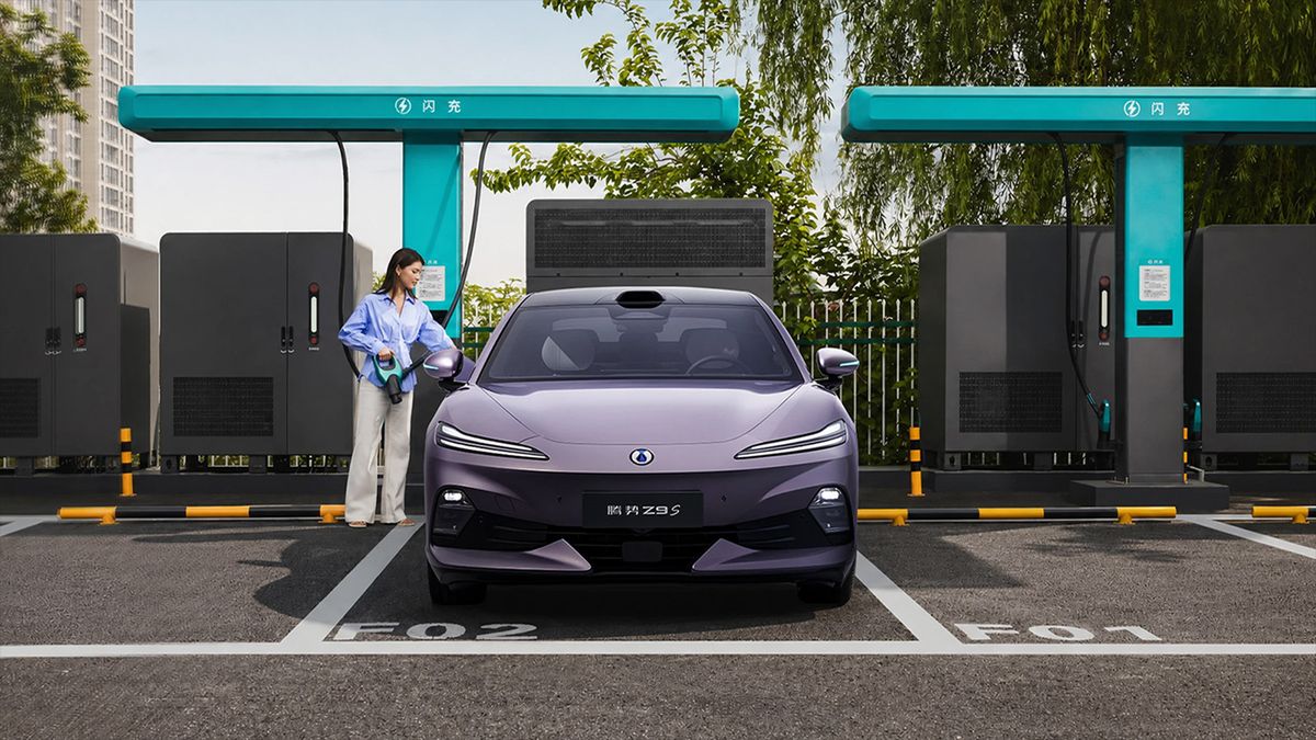 Photo of electric car, autonomous vehicle, solar panels