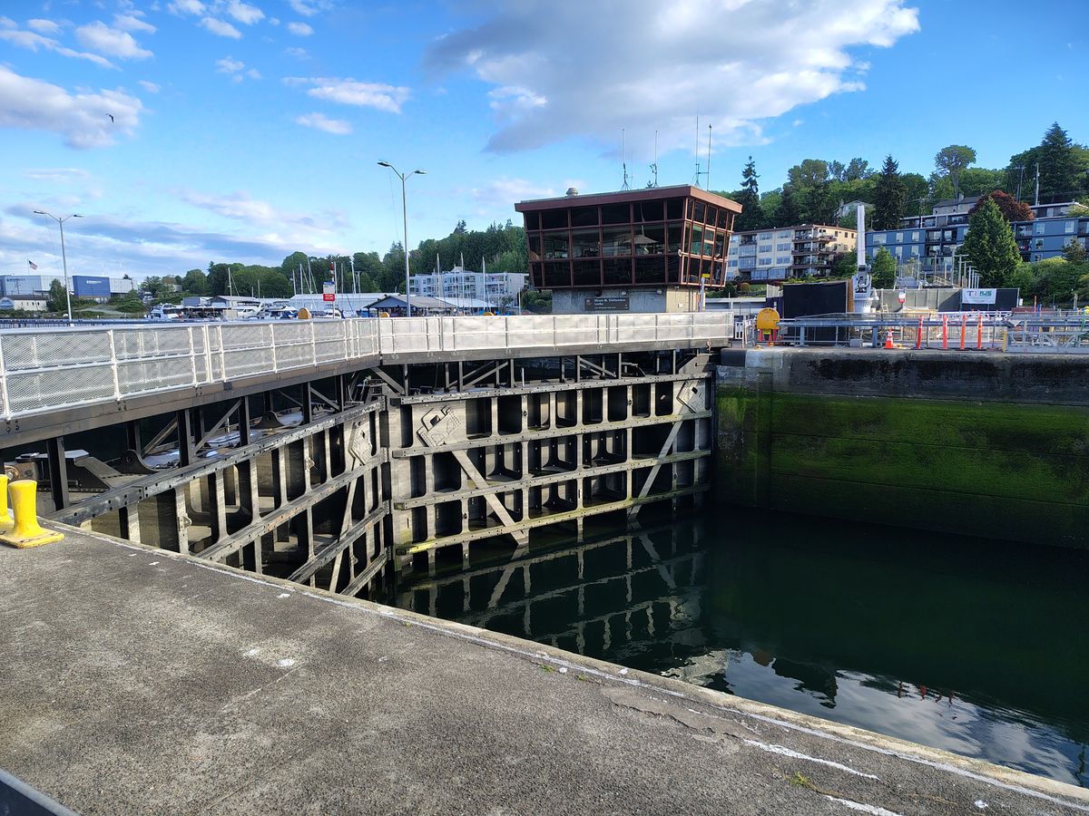 A lock on a water canal
