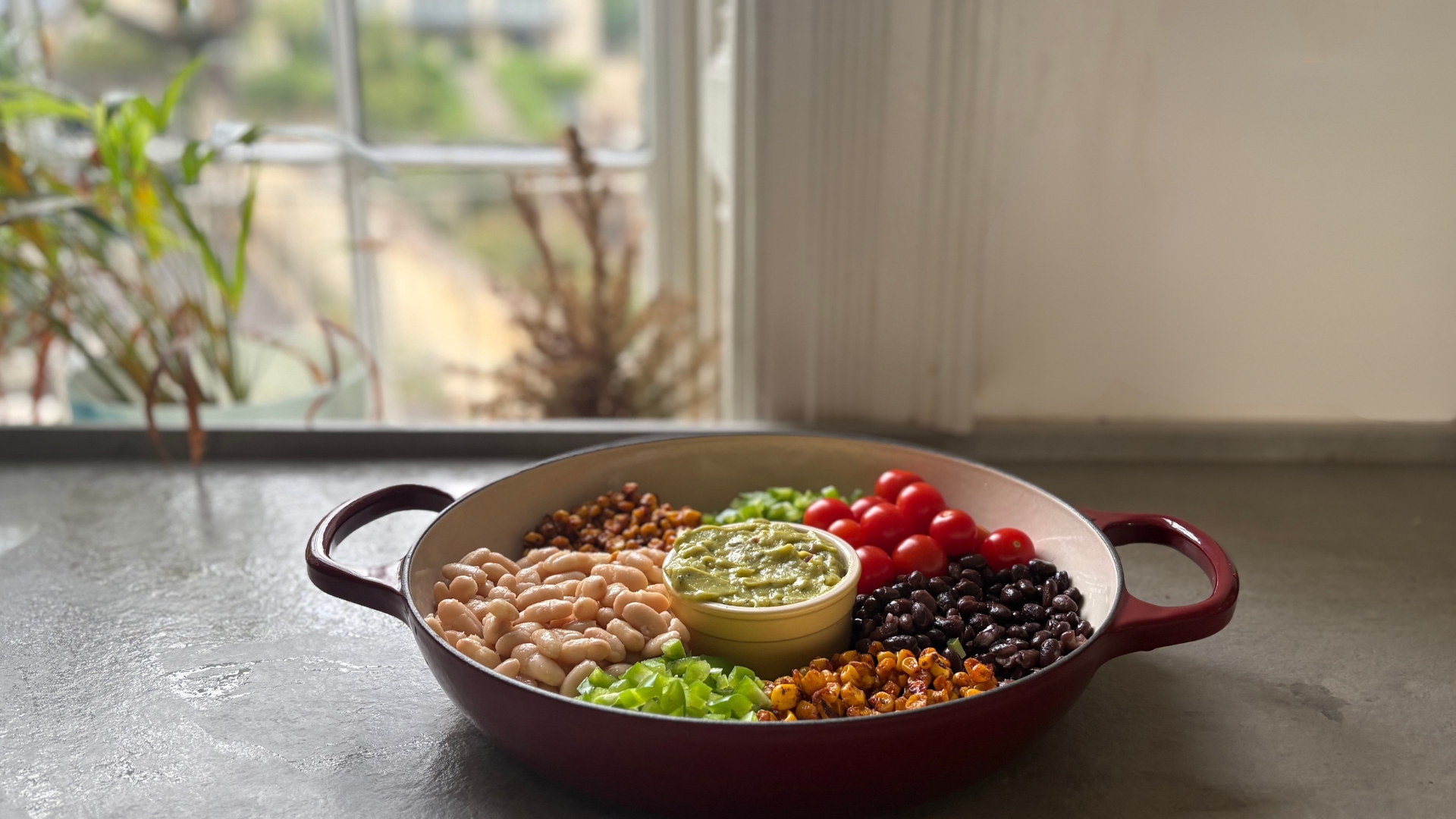 Making super glow salad in the Le Creuset Shallow Casserole Dish
