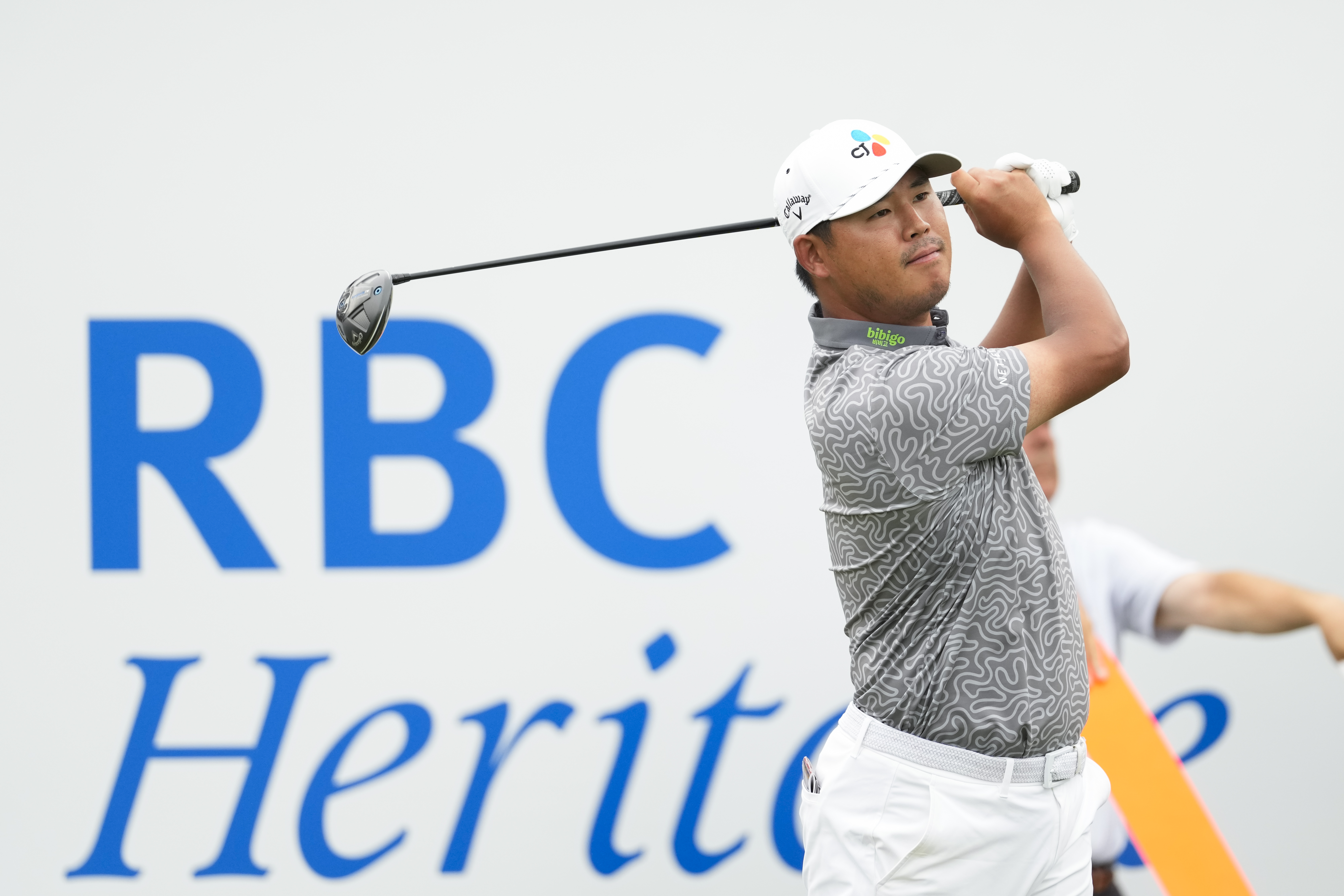Si Woo Kim on the first tee during the final round of  RBC Heritage at Harbour Town Golf Links 