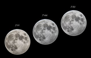 Three Views of the Penumbral Lunar Eclipse Over Worcester, MA
