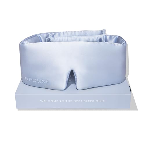 Drowsy Silk Sleep Mask. Face-Hugging, Padded Silk Cocoon for Luxury Sleep in Total Darkness (blue Belle)