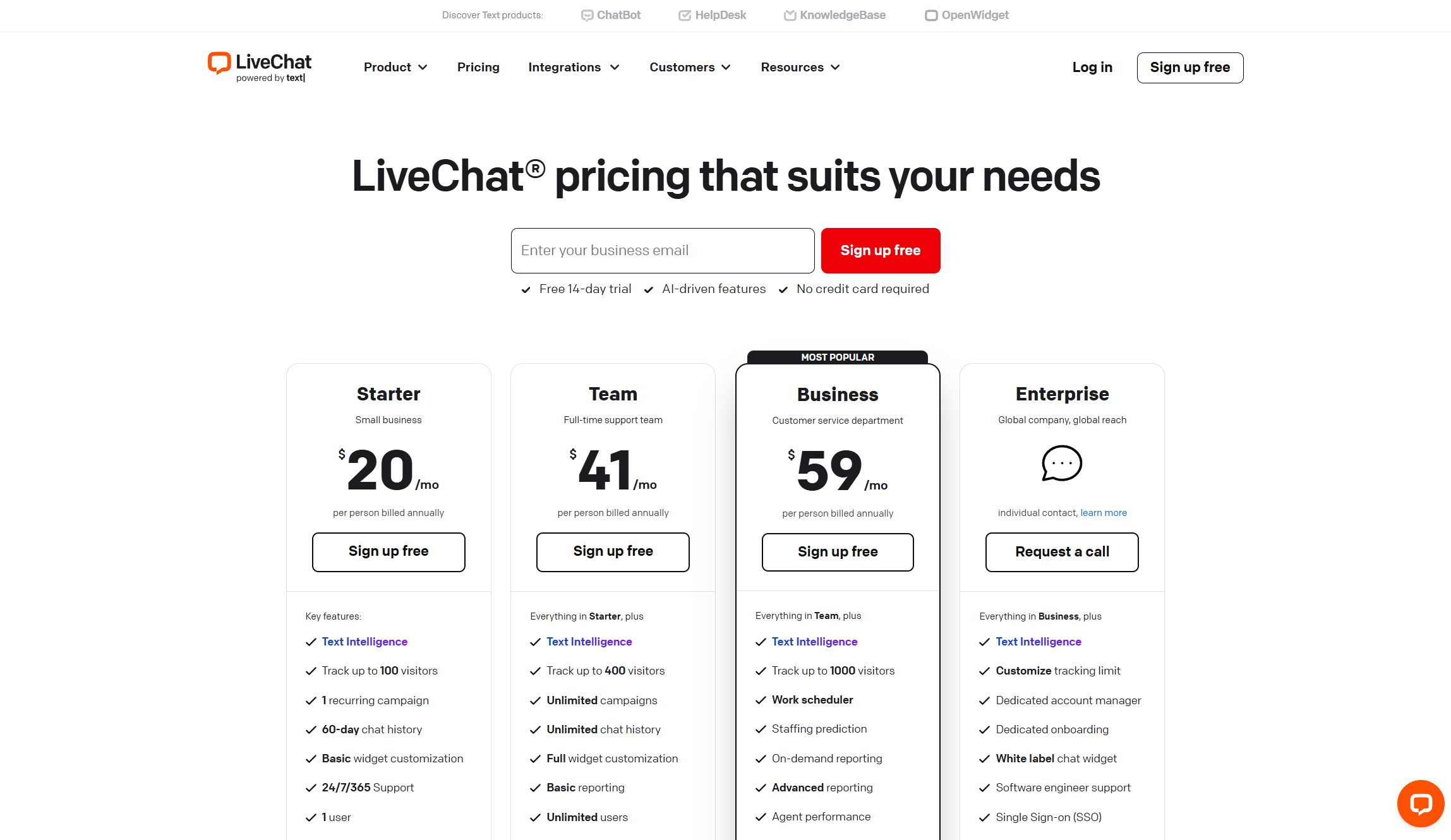 LiveChat pricing