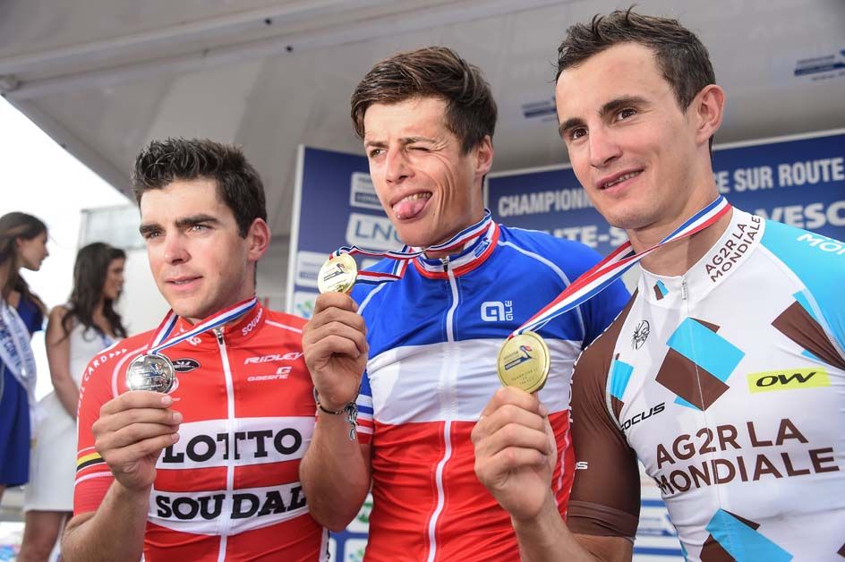 The podium at the French national championships (L-R) Tony Gallopin, Arthur Vichot, Alexis Vuillermoz