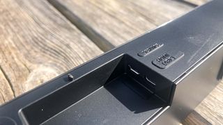 Samsung HW-S800 soundbar showing ports for wired connectivity