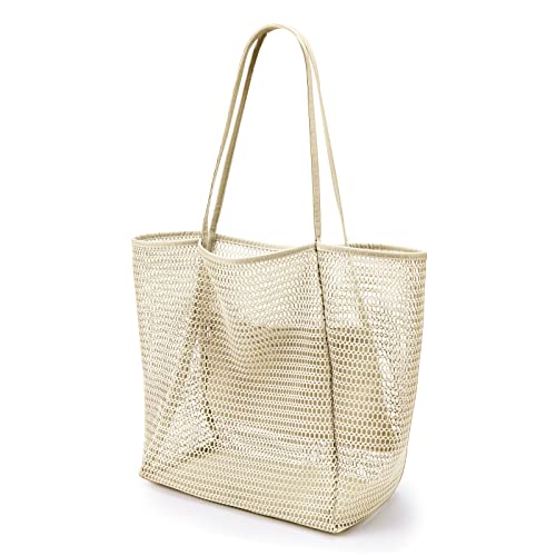 Kalidi Mesh 23l Extra Large Tote Bags for Women With Zip Pocket Shoulder Bag Summer Beach Bags Reusable Shopping Bag for Picnic Holiday Travel Grocery